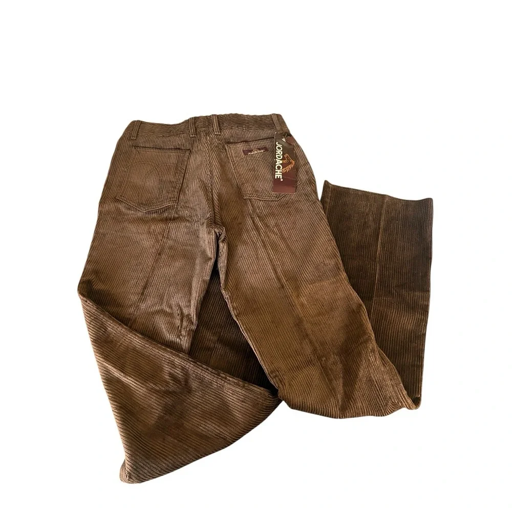 Jordache Vintage Chocolate Brown 100%‎ Cotton Corduroy Pants NWT 33 Long
